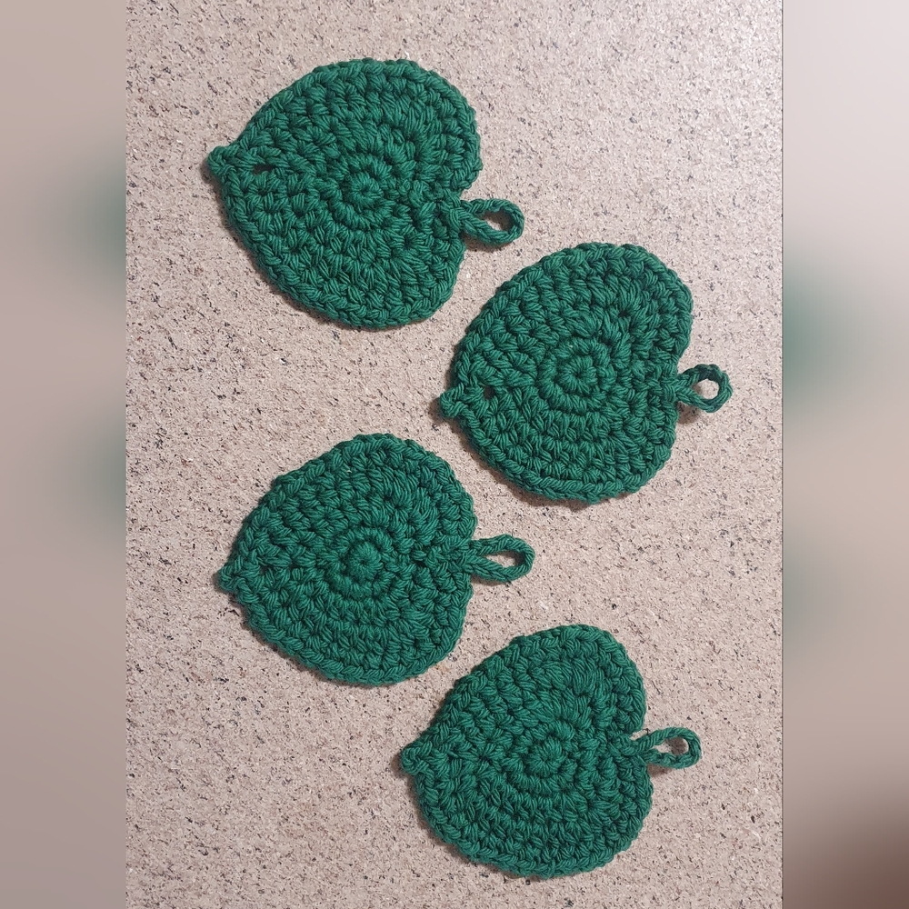 Handmade Green Crochet Leaf Coasters